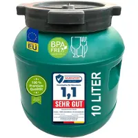 Wilai GmbH fusto a collo largo plasteo 10 L con coperchio per alimenti - robusto fusto universale in HDPE con tappo a vite, per alimenti, stoccaggio e trasporto, verde