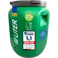 Wilai GmbH fusto a collo largo plasteo 60 L con coperchio per alimenti - robusto fusto universale in HDPE con tappo a vite, per alimenti, stoccaggio e trasporto, verde
