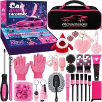 Izoel Calendario dell'Avvento Auto Donna 2026 24 Accessori Auto per Automobilista Rosa