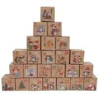 Dahi Calendario dell'Avvento da riempire, con 24 scatoline, motivi natalizi, dimensioni 7x7x7 cm, colore beige