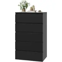 FOREHILL Comodino nero con 5 cassetti, dimensioni 60x40x100 cm, impiallacciatura in legno