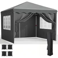 LIFERUN Gazebo da giardino 3x3 metri, impermeabile, con protezione UV 50+ e tessuto Oxford 420D grigio, completo di pareti laterali