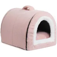 Hollypet Cuccia per gatti, lettino per cani, 2-in-1, pieghevole, in peluche, rosa chiaro, 42x35x35 cm