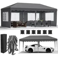LIFERUN Tenda da campeggio 3x6 metri, grigia, con 4 pareti laterali, impermeabile, realizzata in tessuto Oxford 420D, anti-UV 50+, inclusa borsa per il trasporto