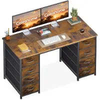 Dripio Scrivania con 8 cassetti rivestiti in tessuto, dimensioni 120x48 cm, colore marrone