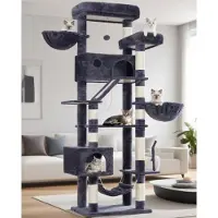 Dripio Albero per gatti di grandi dimensioni, 200 cm di altezza, stabile, con piattaforme, rifugi, rivestito in sisal, colore grigio antracite
