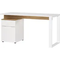 Dripio Scrivania con contenitore, bianco/noce, 140x74x61 cm