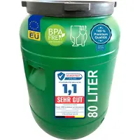 Wilai GmbH fusto a collo largo plasteo 80 L con coperchio per alimenti - robusto fusto universale in HDPE con tappo a vite, per alimenti, stoccaggio e trasporto, verde