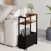 Sonstiges Tavolino laterale stretto, color marrone scuro, dimensioni 20x40x65 cm, con cesto