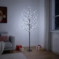 Syfax Albero di Natale con palline LED Nero 150 cm Acciaio 185 LED