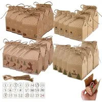 Zaltino Calendario dell'Avvento da riempire, 24 scatole in carta kraft, fai da te, con adesivi