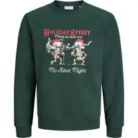 Jack & Jones Felpa 'JJMERRY SKULL XMAS' sabbia / verde scuro / rosso / bianco