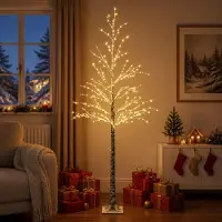 Syfax Albero di Natale LED innevato Marrone 25 x 25 x 210 cm Plastica