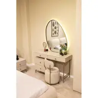 AEA Comò da trucco beige in legno e vetro, design moderno, specchio, stile elegante
