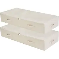 Merkloos Contenitore portaoggetti sotto letto - Con coperchio - 70 x 40 x 18 cm - Beige - Set da 2