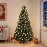 Syfax Albero di Natale artificiale verde scuro con palline 210 cm
