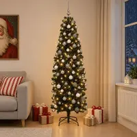 Syfax Albero di Natale Artificiale Slim con Palline 210 cm 300 LED