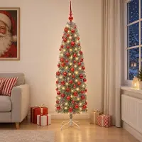 Syfax Albero di Natale Artificiale Slim con Palline 180 cm 300 LED