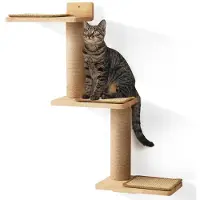 Merkloos Tiragraffi da parete per gatti - Scala a parete in legno di gomma naturale - Tiragraffi in juta - Piattaforma reversibile - 40,6 cm
