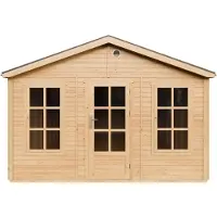 Timbela M737+M737G Casetta da Giardino in Legno 370x600 cm, Capanno da Giardino con 3 Finestre in Vetro Temperato, Porta Vetrata, Tetto con Tegole Bituminose, con Pavimento