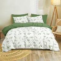 Merkloos Copripiumino 200x200 cm con 2 federe 65x65 cm, motivo a foglie verdi, in microfibra