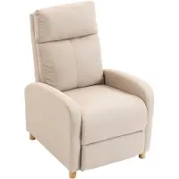 HOMCOM Poltrona Relax Reclinabile Manuale 135¡ã con Poggiapiedi, in Tessuto Effetto Lino, Gambe in Legno, Beige