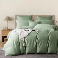Merkloos Set di lenzuola con copripiumino in raso, 155 x 220 cm, verde, in 100% cotone, composto da 3 pezzi con chiusura a zip