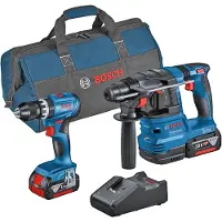 Bosch Kit combinato 2 pezzi 18V: GSB 18V-45 + GBH 18V-22 + 2 batterie da 4,0Ah, caricatore rapido