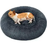 Markenlos Cuccia a forma di ciambella per animali domestici - Cuscino per cani e gatti - Offre comfort e relax - Imbottitura rimovibile e lavabile - Diametro 60 cm - Grigio scuro