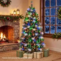 Costway Albero di Natale artificiale , altezza 152 cm, con 509 punte, 190 LED, 9 modalità di illuminazione e 2 colori di luce, supporto in metallo, timer e telecomando