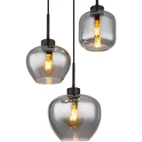 Globo Lampada a sospensione, nero, vetro fumé, 3 fiamme, H 120 cm