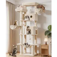Merkloos Tiragraffi - Albero per gatti XXL - 193 cm - Beige - 7 tiragraffi, 2 grotte e amaca