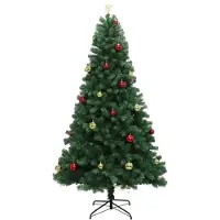StarTech.com Albero di Natale artificiale - Altezza 2,1 metri - 250 luci LED bianco caldo - Punta a forma di stella - Palline per l'albero di Natale rosse e dorate