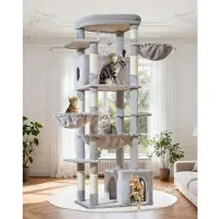 Merkloos Tiragraffi per gatti - 182 cm - Grigio chiaro - Con 2 cucce e amaca