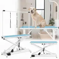 Calissimo Tavolo da toelettatura elettrico e veterinario con piano antiscivolo, braccio regolabile e 3 lacci di sicurezza