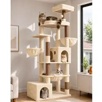 Merkloos Tiragraffi per gatti XXL - Beige - 193 cm - Con 2 cucce e amaca - Per gatti grandi