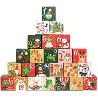 Merkloos Calendario dell'Avvento da riempire - 24 scatole - 7 x 7 x 7 cm - Motivi natalizi - Regali di Natale fai da te