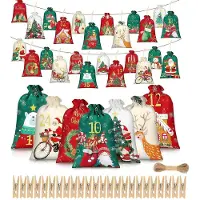Merkloos Calendario dell'Avvento da riempire - 24 sacchetti con mollette e spago di juta - 12 x 18 cm e 10 x 15 cm - Per Natale
