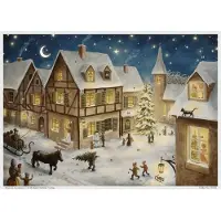 Merkloos Calendario dell'Avvento di carta - Vigilia di Natale nel villaggio - 24 finestrelle - Design nostalgico - Per bambini e adulti