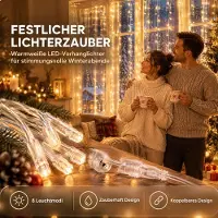 VA-Cerulean Tenda a LED , 3 x 3 metri, 300 LED, luce bianco caldo, 8 modalità di illuminazione, con alimentazione a corrente