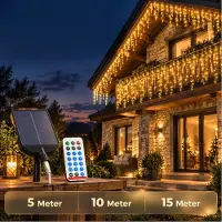 VA-Cerulean : Illuminazione solare a LED per decorazioni a forma di stalattiti, lunghezza 10 metri, 400 LED bianco caldo, con connessione USB-C e telecomando