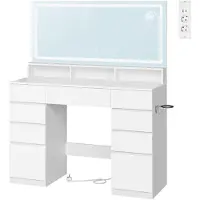 StarTech.com Comò da trucco - Tavolino da parrucco - 9 cassetti - Specchio con illuminazione LED - Presa di corrente - Supporto per asciugacapelli - Bianco