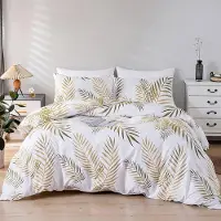 Merkloos Set di biancheria da letto con motivo a foglie di palma in oro e bianco: 2 lenzuola con angoli da 135 x 200 cm e 2 federe da 80 x 80 cm