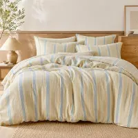 Merkloos Set di lenzuola in mussola con copripiumino 155x220 cm e federe, a righe gialle, 100% cotone
