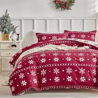 Merkloos Copripiumino natalizio 240 x 220 cm con 2 federe 50 x 75 cm, rosso con fiocchi di neve e renne