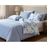 Merkloos Set di lenzuola con copripiumino in 100% cotone, con motivo floreale e a righe, dimensioni 200 x 200 cm, comprensivo di 2 federe da 65 x 65 cm