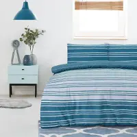 Merkloos Set di copripiumino con motivo a righe verde-blu, reversibile, dimensioni 200 x 200 cm, completo di due federe da 50 x 75 cm