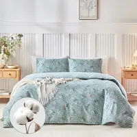 Merkloos Copripiumino matrimoniale 240 x 220 cm in cotone con motivo floreale, reversibile, completo di 2 federe 50 x 80 cm