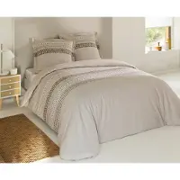 Merkloos Set di lenzuola con copripiumino in cotone color beige, dimensioni 200 x 200 cm, con due federe