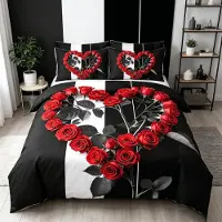 Merkloos Set di lenzuola con copripiumino stampato con motivo floreale 3D, composto da 3 pezzi, inclusi 2 federe